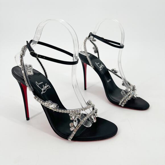 New Christian Louboutin Joli Queen Black PVC Strass Ankle Strap Sandals EU 39 - Picture 2 of 11